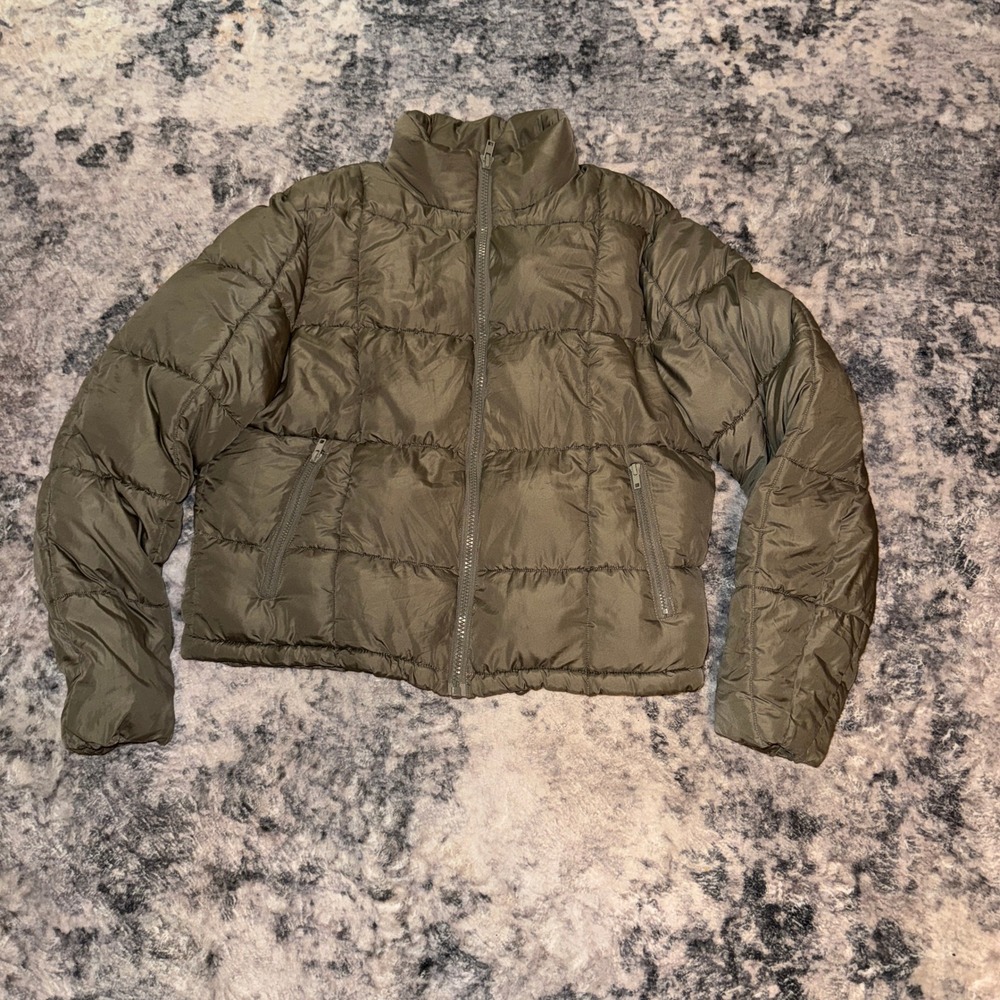 ASOS DESIGN Mens Puffer Jacket Size Medium Olive Green Quilted Full Zip Coat